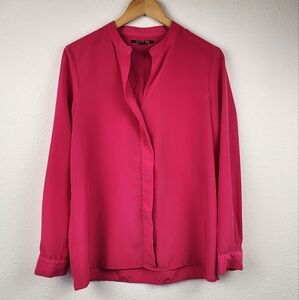 Gianni Bini Minimalist Hot Pink Silky Button Down Cuffed Blouse – Size Small